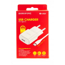 Сетевое зарядное устройство c USB Borofone, BA48A+Type-C, Белое