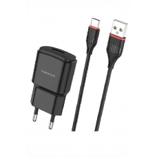 Сетевое зарядное устройство c USB Borofone, BA48A+Type-C, Черное