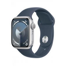 Apple Watch Series 9 45 мм Aluminium Case GPS, Silver/Storm Blue Sport Band